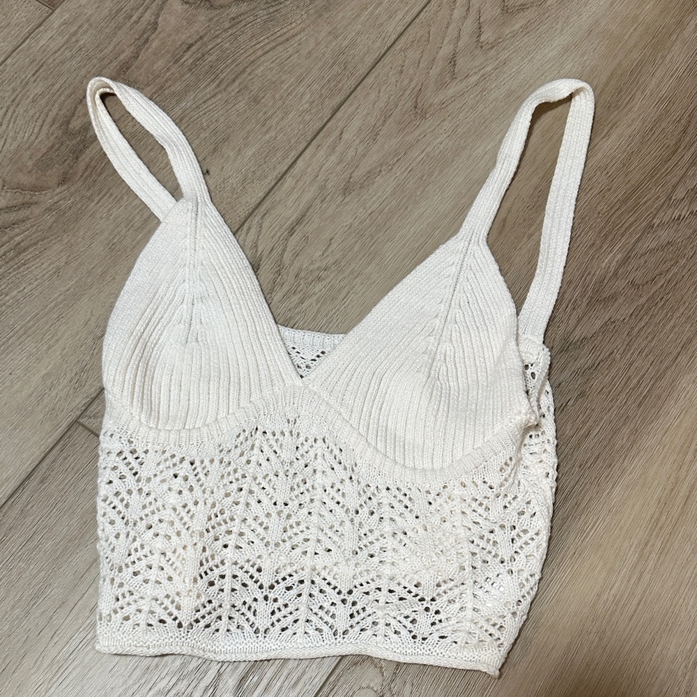 White Knit Cropped Tank Top